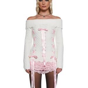 Dolls Kill Off White Flattery Will Do Sweater Top Size M